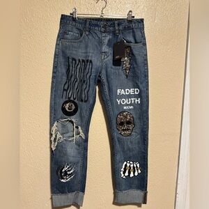 Asos Women's Distressed Glitter Skull Patch Jeans Size‎ 30